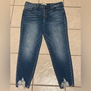 KanCan High-Rise Distressed Dark Blue Button-Fly Jeans Size 34